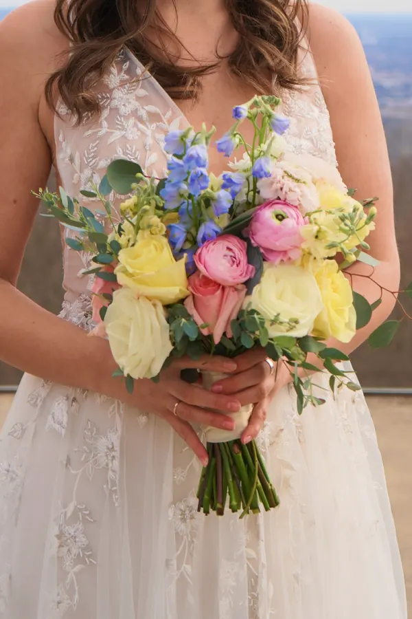Modern wedding bouquet — styled with bride